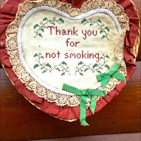 Rattan Wicker No Smoking Decor Needlepoint Wall Hanging